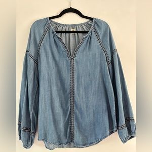 Embroidered denim peasant blouse S/XS